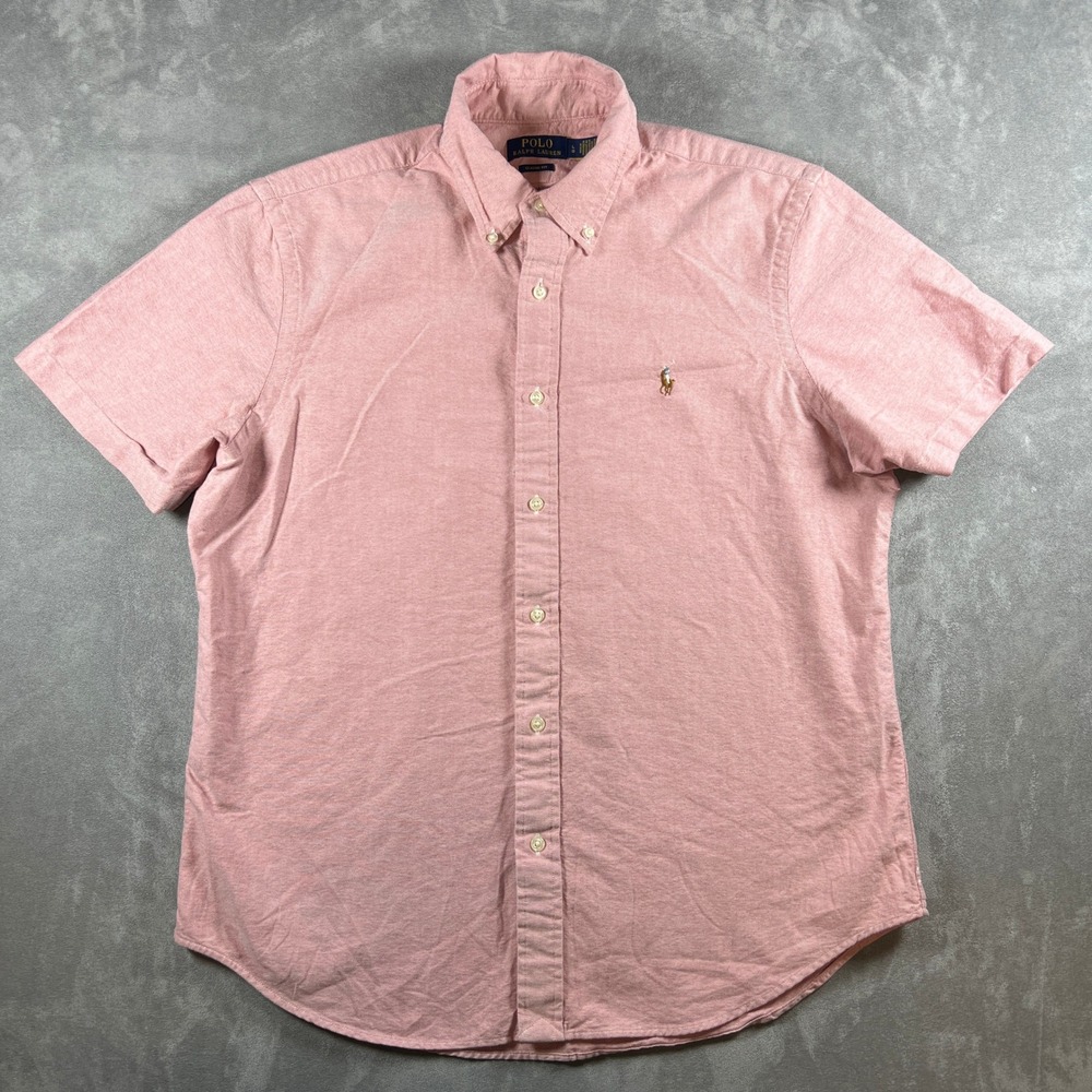Polo Ralph Lauren Mens Large Pink Short Sleeve Oxford Button Down Shirt Classic